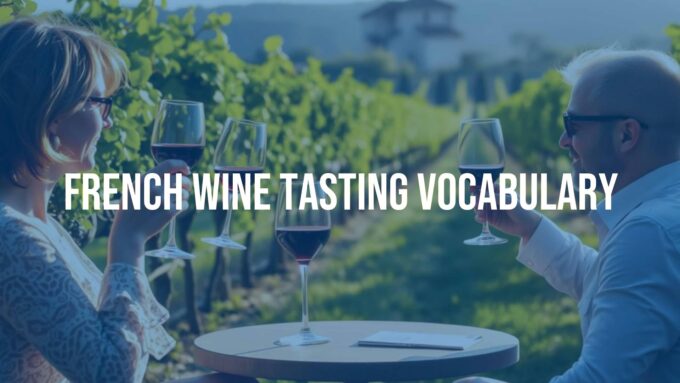 Elegant wine tasting scene in a French vineyard, glasses clinking, lush grapevines in the background, warm afternoon sunlight, realistic.