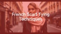Elegant woman wearing a stylishly draped French scarf, soft fabric flowing, Parisian street backdrop, chic and effortless fashion, muted tones, realistic.