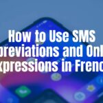 Smartphone screen displaying French text abbreviations with emojis, modern, vibrant colors, digital communication style.