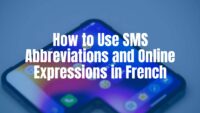 Smartphone screen displaying French text abbreviations with emojis, modern, vibrant colors, digital communication style.