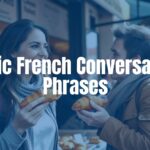 A cheerful tourist holding a croissant and speaking French with a local at a Parisian bakery, warm sunlight, casual and friendly atmosphere, realistic.